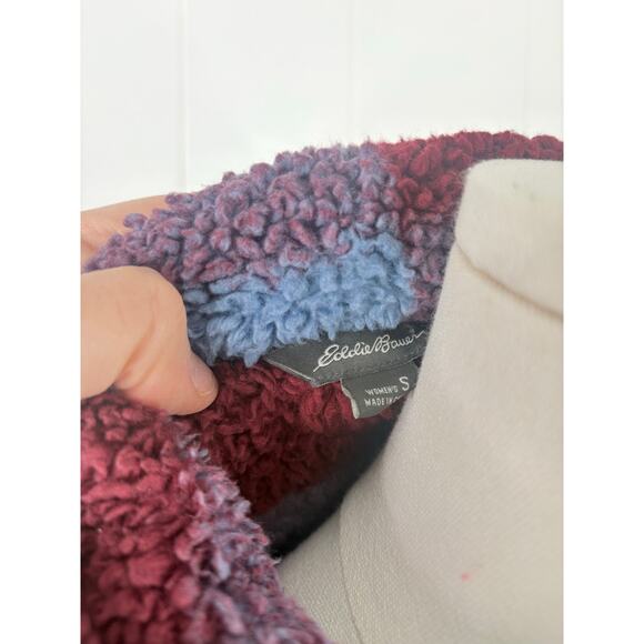 Eddie Bauer Plaid Sherpa Fleece Quarter Zip Pullover Jacket Size Small Blue Red - Picture 10 of 10